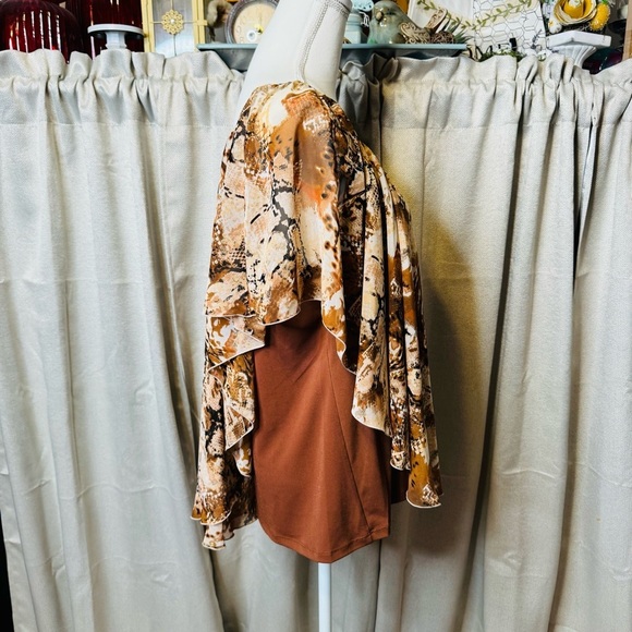 Cato Women's Multi Patterned Layered Blouse - Brown and Tan Size XL - Picture 5 of 9